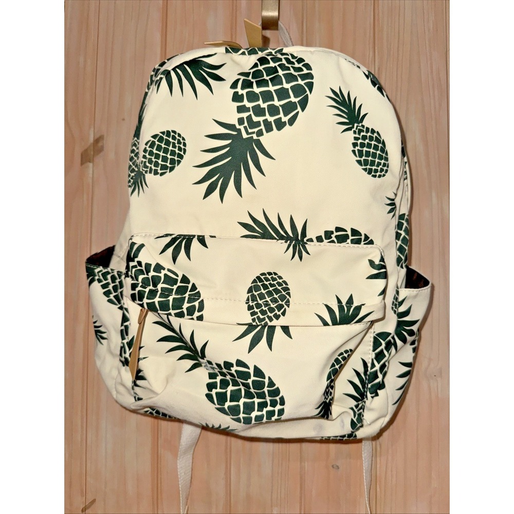 Pineapple Backpack 16" Cream Green Tropical Print Teen Women School Bag